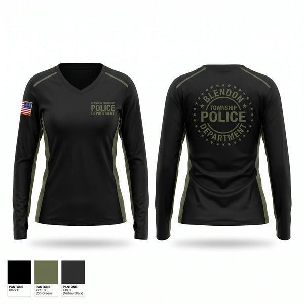 Womens Long Sleeve Vneck Shirt, Blendon Township Police Department, Police, Teamtime, Team time, sublimation, custom sports apparel, team uniforms, spirit wear, spiritwear, sports uniforms, custom shirts, team store, custom team store, fundraiser sports, apparel fundraiser