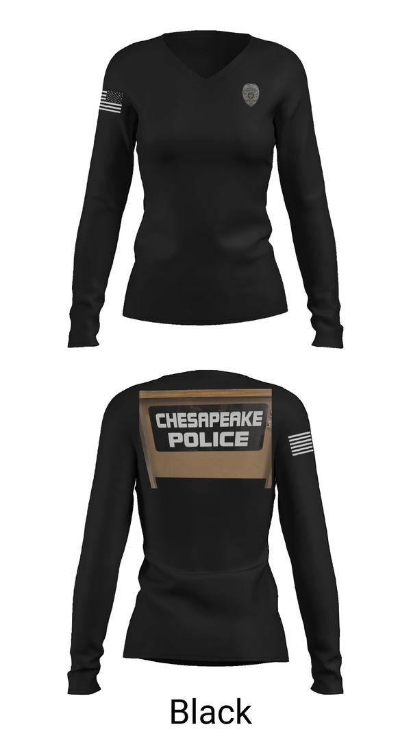 Womens Long Sleeve Vneck Shirt, Chesapeake Police, Police, Teamtime, Team time, sublimation, custom sports apparel, team uniforms, spirit wear, spiritwear, sports uniforms, custom shirts, team store, custom team store, fundraiser sports, apparel fundraiser