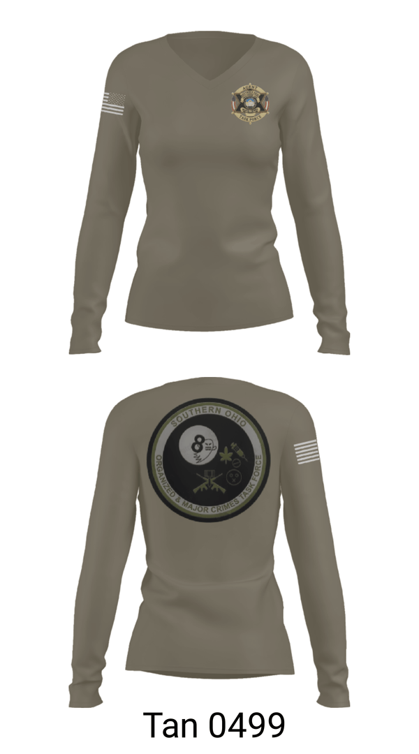 Women's Long Sleeve Vneck Shirt, Southern Ohio Organized and Major Crimes Task Force, Police, Teamtime, Team time, sublimation, custom sports apparel, team uniforms, spirit wear, spiritwear, sports uniforms, custom shirts, team store, custom team store, fundraiser sports, apparel fundraiser