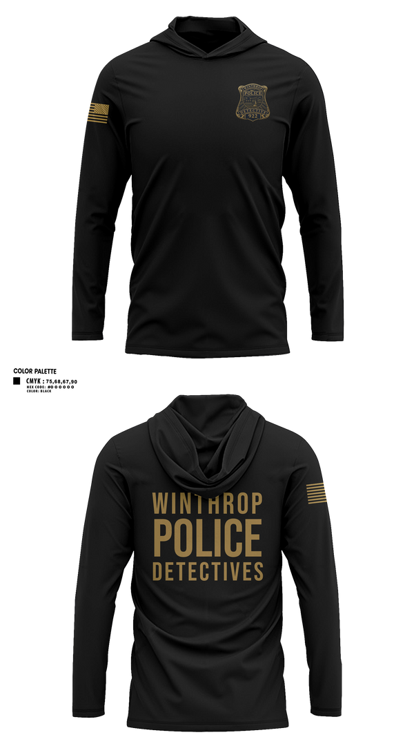 Long Sleeve Performance Shirt with hood, Winthrop Police Detectives, Police, Teamtime, Team time, sublimation, custom sports apparel, team uniforms, spirit wear, spiritwear, sports uniforms, custom shirts, team store, custom team store, fundraiser sports, apparel fundraiser