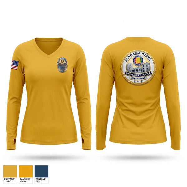 Womens Long Sleeve Vneck Shirt, Alabama State University Police Department, Police, Teamtime, Team time, sublimation, custom sports apparel, team uniforms, spirit wear, spiritwear, sports uniforms, custom shirts, team store, custom team store, fundraiser sports, apparel fundraiser