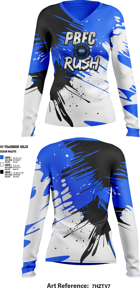 Womens Long Sleeve Vneck Shirt, PBFC Rush, Spirit Store, Teamtime, Team time, sublimation, custom sports apparel, team uniforms, spirit wear, spiritwear, sports uniforms, custom shirts, team store, custom team store, fundraiser sports, apparel fundraiser