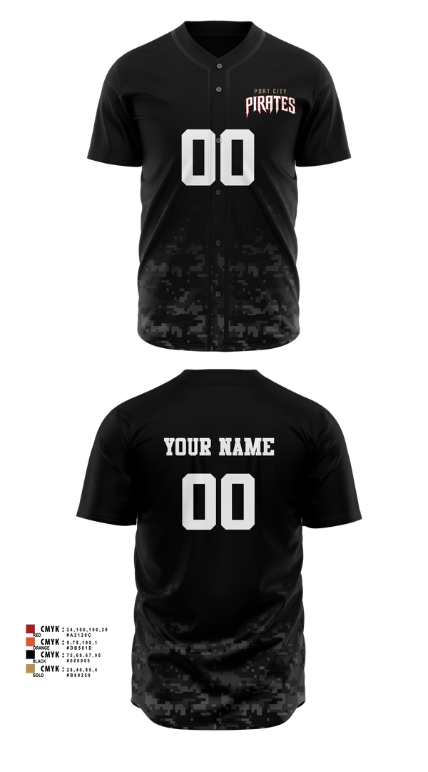 Full Button Baseball Jersey, Port City Pirates, Baseball, Teamtime, Team time, sublimation, custom sports apparel, team uniforms, spirit wear, spiritwear, sports uniforms, custom shirts, team store, custom team store, fundraiser sports, apparel fundraiser
