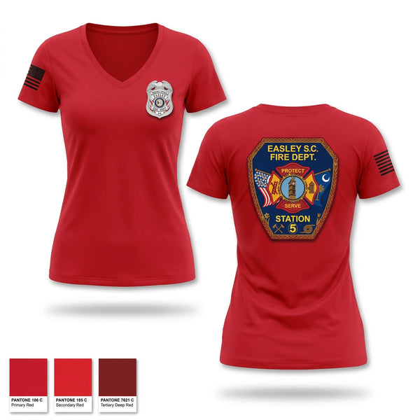 Womens Short Sleeve Vneck Shirt, Easley Fire Department, Fire Department, Teamtime, Team time, sublimation, custom sports apparel, team uniforms, spirit wear, spiritwear, sports uniforms, custom shirts, team store, custom team store, fundraiser sports, apparel fundraiser