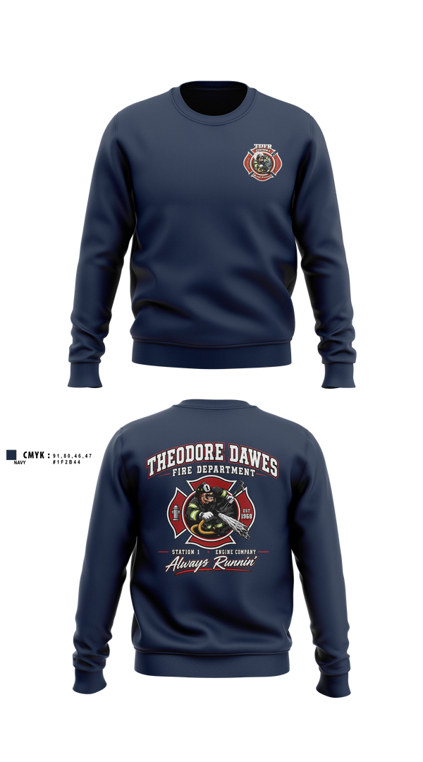 Crew Neck Sweatshirt, Theodore-Dawes Fire Rescue, Fire Department, Teamtime, Team time, sublimation, custom sports apparel, team uniforms, spirit wear, spiritwear, sports uniforms, custom shirts, team store, custom team store, fundraiser sports, apparel fundraiser