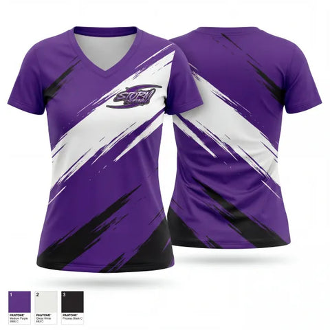 Womens Short Sleeve Vneck Shirt, Storm, Softball, Teamtime, Team time, sublimation, custom sports apparel, team uniforms, spirit wear, spiritwear, sports uniforms, custom shirts, team store, custom team store, fundraiser sports, apparel fundraiser