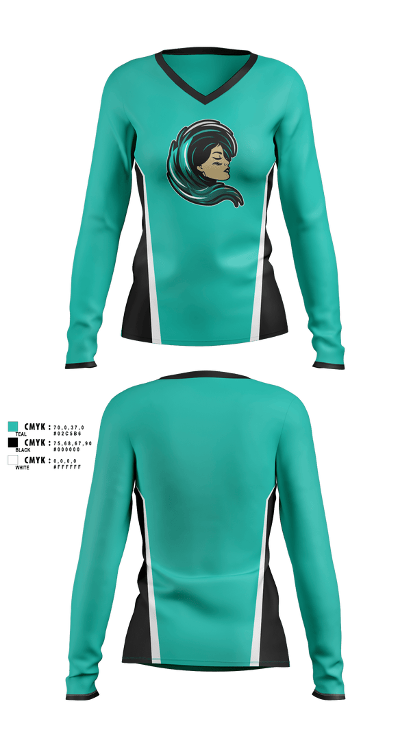 Womens Long Sleeve Vneck Shirt, Jersey Shore Wave, , Teamtime, Team time, sublimation, custom sports apparel, team uniforms, spirit wear, spiritwear, sports uniforms, custom shirts, team store, custom team store, fundraiser sports, apparel fundraiser