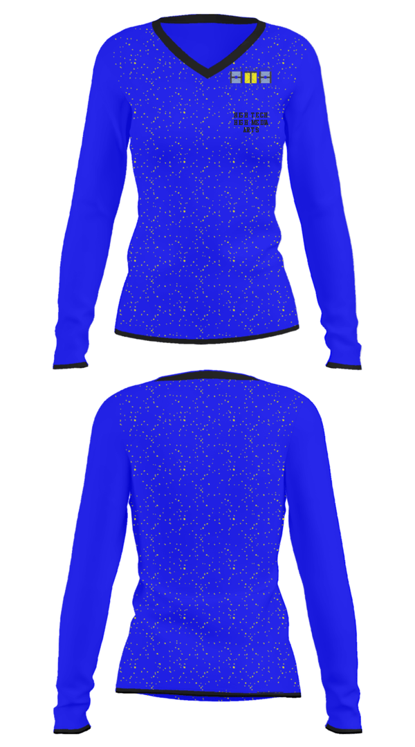 Women's Long Sleeve Vneck Shirt, High Tech High Media Arts, Spirit Store, Teamtime, Team time, sublimation, custom sports apparel, team uniforms, spirit wear, spiritwear, sports uniforms, custom shirts, team store, custom team store, fundraiser sports, apparel fundraiser