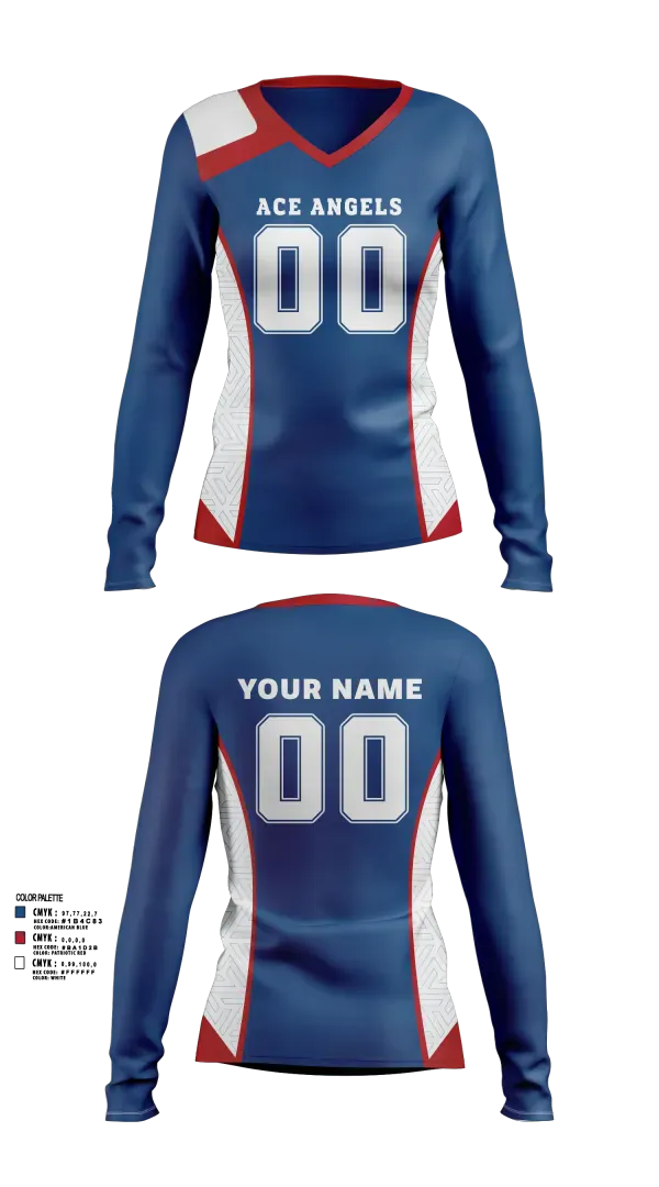 Womens Long Sleeve Vneck Shirt, Ace Angels, Women's Volleyball, Teamtime, Team time, sublimation, custom sports apparel, team uniforms, spirit wear, spiritwear, sports uniforms, custom shirts, team store, custom team store, fundraiser sports, apparel fundraiser
