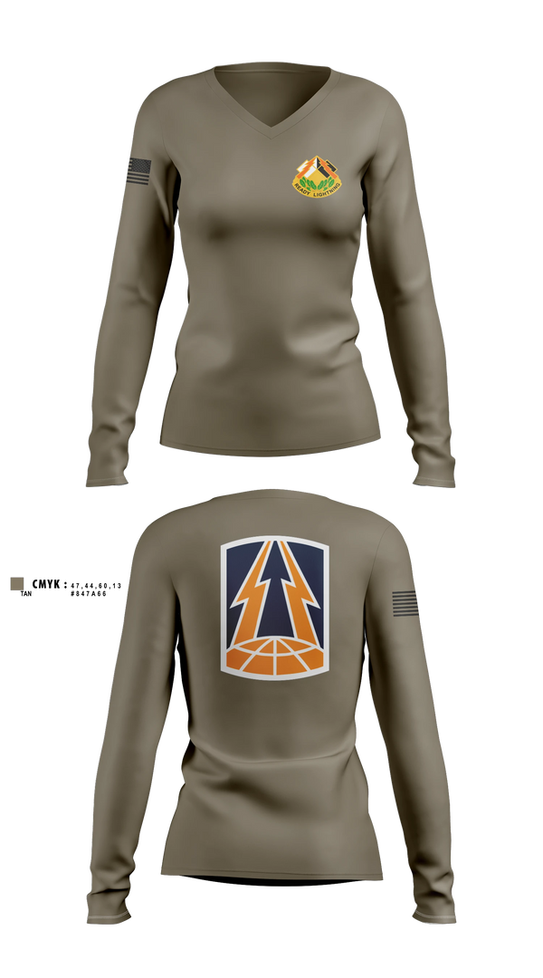 Womens Long Sleeve Vneck Shirt, 335th Signal Command (Theater), Army, Teamtime, Team time, sublimation, custom sports apparel, team uniforms, spirit wear, spiritwear, sports uniforms, custom shirts, team store, custom team store, fundraiser sports, apparel fundraiser