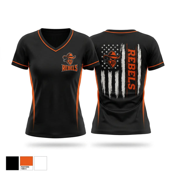 Womens Short Sleeve Vneck Shirt, AV Rebels, , Teamtime, Team time, sublimation, custom sports apparel, team uniforms, spirit wear, spiritwear, sports uniforms, custom shirts, team store, custom team store, fundraiser sports, apparel fundraiser