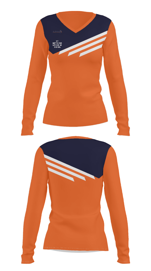 Women's Long Sleeve Vneck Shirt, St Matthews Lutheran School, Spirit Store, Teamtime, Team time, sublimation, custom sports apparel, team uniforms, spirit wear, spiritwear, sports uniforms, custom shirts, team store, custom team store, fundraiser sports, apparel fundraiser