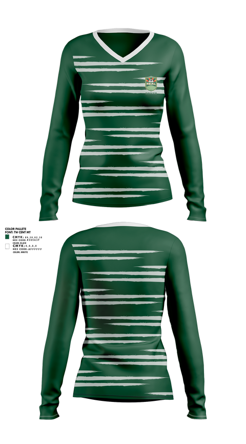 Women's Long Sleeve Vneck Shirt, El Camino Real Salinas Soccer, Men's Soccer, Teamtime, Team time, sublimation, custom sports apparel, team uniforms, spirit wear, spiritwear, sports uniforms, custom shirts, team store, custom team store, fundraiser sports, apparel fundraiser