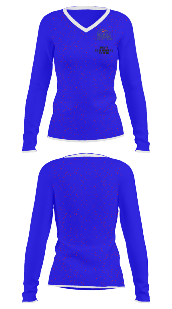 Women's Long Sleeve Vneck Shirt, Marva Roofing, , Teamtime, Team time, sublimation, custom sports apparel, team uniforms, spirit wear, spiritwear, sports uniforms, custom shirts, team store, custom team store, fundraiser sports, apparel fundraiser