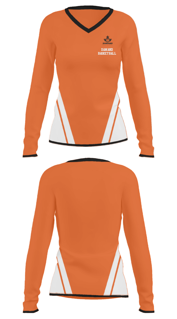 Women's Long Sleeve Vneck Shirt, Damand Basketball, Men's Basketball, Teamtime, Team time, sublimation, custom sports apparel, team uniforms, spirit wear, spiritwear, sports uniforms, custom shirts, team store, custom team store, fundraiser sports, apparel fundraiser