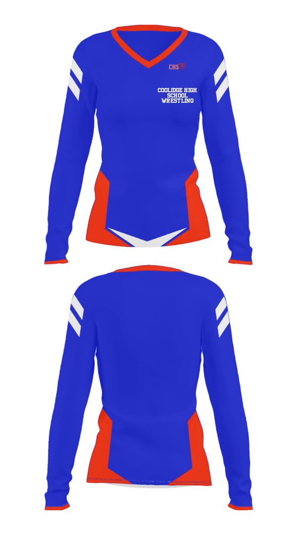 Women's Long Sleeve Vneck Shirt, Coolidge High School Wrestling, Wrestling, Teamtime, Team time, sublimation, custom sports apparel, team uniforms, spirit wear, spiritwear, sports uniforms, custom shirts, team store, custom team store, fundraiser sports, apparel fundraiser
