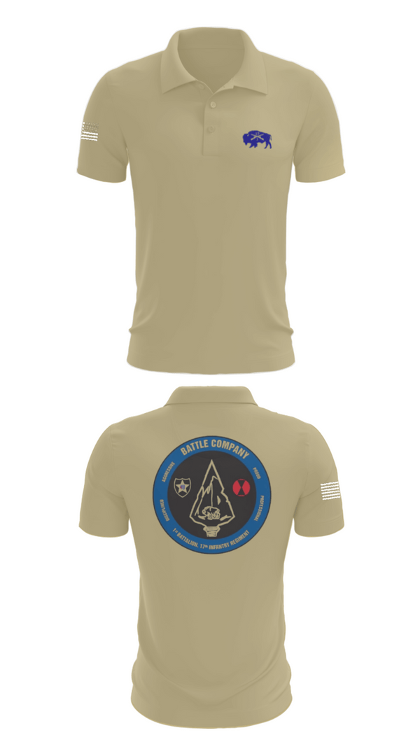 Short Sleeve Performance Polo, Battle company 1-17IN, Army, Teamtime, Team time, sublimation, custom sports apparel, team uniforms, spirit wear, spiritwear, sports uniforms, custom shirts, team store, custom team store, fundraiser sports, apparel fundraiser