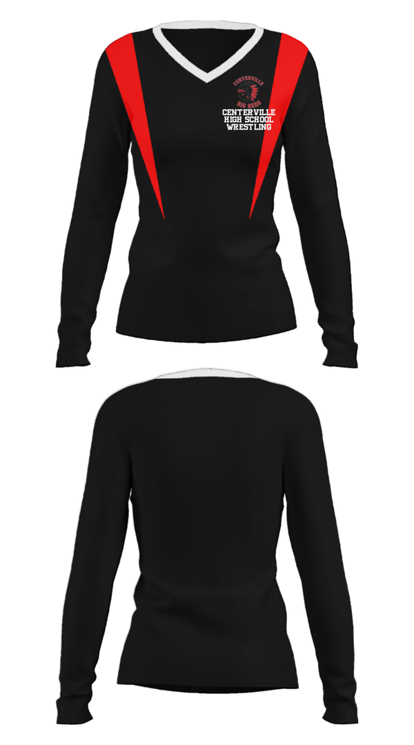 Women's Long Sleeve Vneck Shirt, Centerville High School Wrestling, Wrestling, Teamtime, Team time, sublimation, custom sports apparel, team uniforms, spirit wear, spiritwear, sports uniforms, custom shirts, team store, custom team store, fundraiser sports, apparel fundraiser