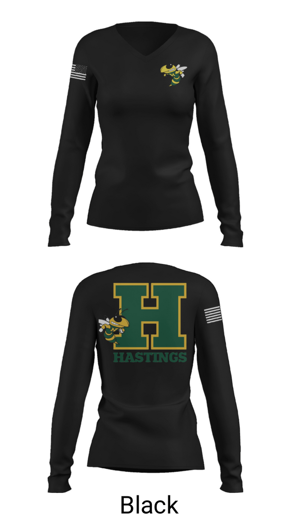 Women's Long Sleeve Vneck Shirt, Hastings High School Basketball, Men's Basketball, Teamtime, Team time, sublimation, custom sports apparel, team uniforms, spirit wear, spiritwear, sports uniforms, custom shirts, team store, custom team store, fundraiser sports, apparel fundraiser