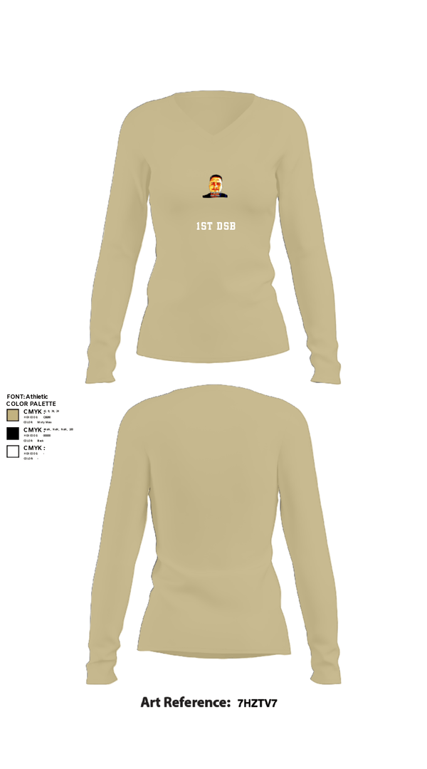 Women's Long Sleeve Vneck Shirt, 1st DSB, Marines, Teamtime, Team time, sublimation, custom sports apparel, team uniforms, spirit wear, spiritwear, sports uniforms, custom shirts, team store, custom team store, fundraiser sports, apparel fundraiser