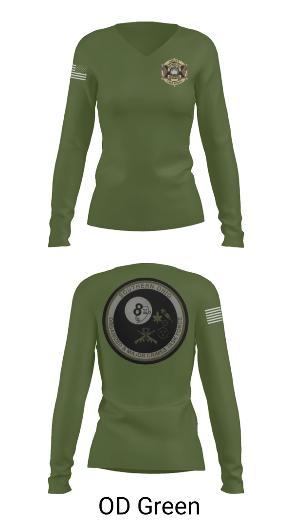 Women's Long Sleeve Vneck Shirt, Southern Ohio Organized and Major Crimes Task Force, Police, Teamtime, Team time, sublimation, custom sports apparel, team uniforms, spirit wear, spiritwear, sports uniforms, custom shirts, team store, custom team store, fundraiser sports, apparel fundraiser