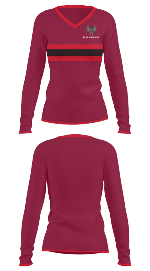 Women's Long Sleeve Vneck Shirt, Design Roofing LLC, , Teamtime, Team time, sublimation, custom sports apparel, team uniforms, spirit wear, spiritwear, sports uniforms, custom shirts, team store, custom team store, fundraiser sports, apparel fundraiser