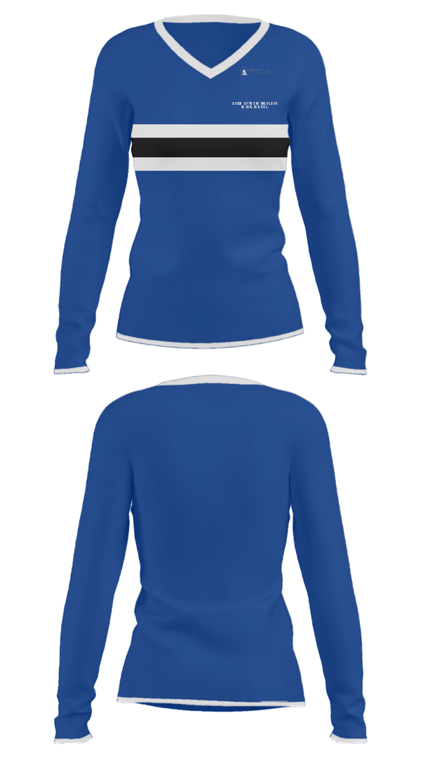 Women's Long Sleeve Vneck Shirt, Queen Of The Miraculous Medal School, Spirit Store, Teamtime, Team time, sublimation, custom sports apparel, team uniforms, spirit wear, spiritwear, sports uniforms, custom shirts, team store, custom team store, fundraiser sports, apparel fundraiser