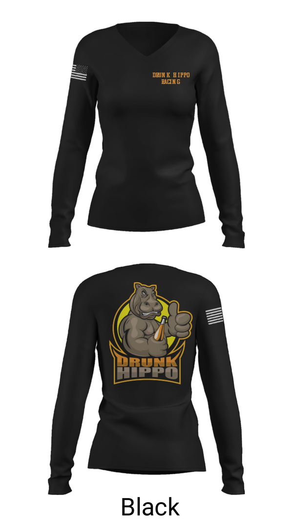 Women's Long Sleeve Vneck Shirt, Drunk Hippo Racing, , Teamtime, Team time, sublimation, custom sports apparel, team uniforms, spirit wear, spiritwear, sports uniforms, custom shirts, team store, custom team store, fundraiser sports, apparel fundraiser