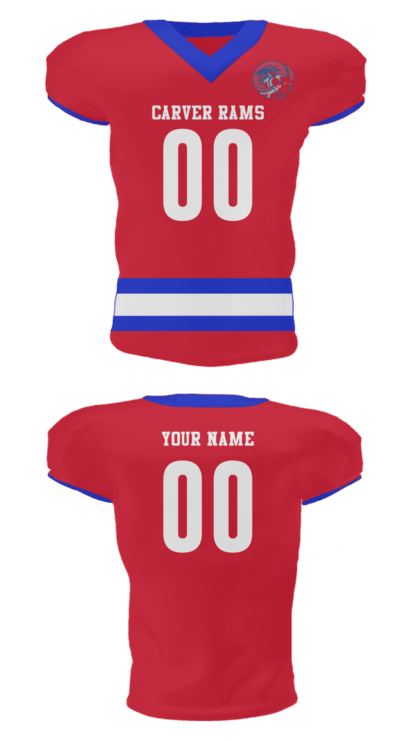 Football Jersey, Carver rams, Football, Teamtime, Team time, sublimation, custom sports apparel, team uniforms, spirit wear, spiritwear, sports uniforms, custom shirts, team store, custom team store, fundraiser sports, apparel fundraiser
