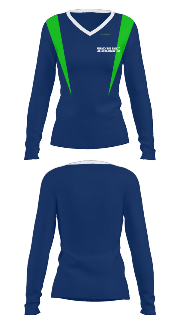 Women's Long Sleeve Vneck Shirt, Preakness Early Childhood Center, Spirit Store, Teamtime, Team time, sublimation, custom sports apparel, team uniforms, spirit wear, spiritwear, sports uniforms, custom shirts, team store, custom team store, fundraiser sports, apparel fundraiser
