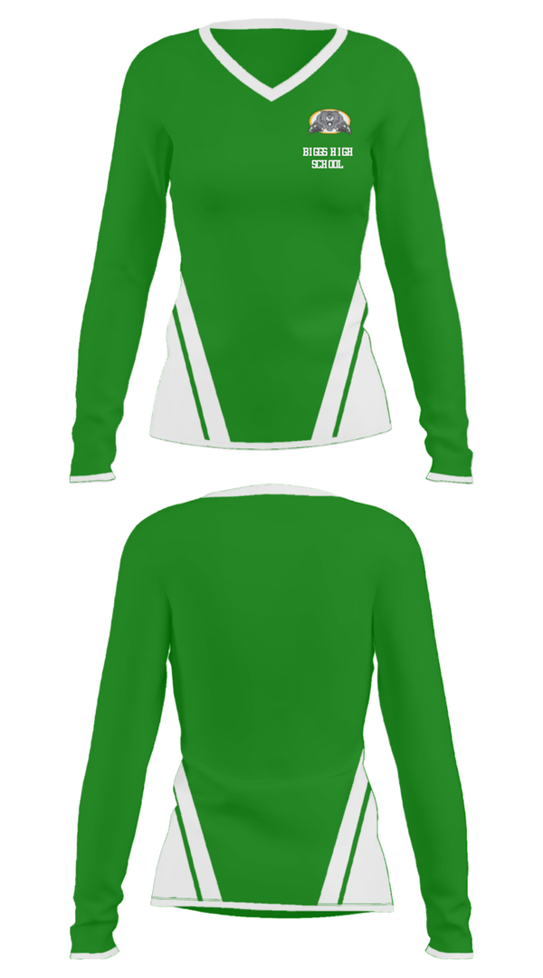 Women's Long Sleeve Vneck Shirt, Biggs High School, Spirit Store, Teamtime, Team time, sublimation, custom sports apparel, team uniforms, spirit wear, spiritwear, sports uniforms, custom shirts, team store, custom team store, fundraiser sports, apparel fundraiser