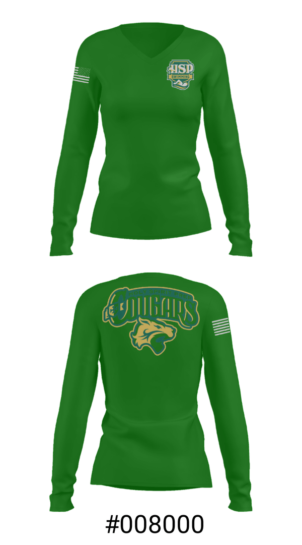 Women's Long Sleeve Vneck Shirt, Holy Spirit Preparatory Upper School Swimming, Swimming, Teamtime, Team time, sublimation, custom sports apparel, team uniforms, spirit wear, spiritwear, sports uniforms, custom shirts, team store, custom team store, fundraiser sports, apparel fundraiser