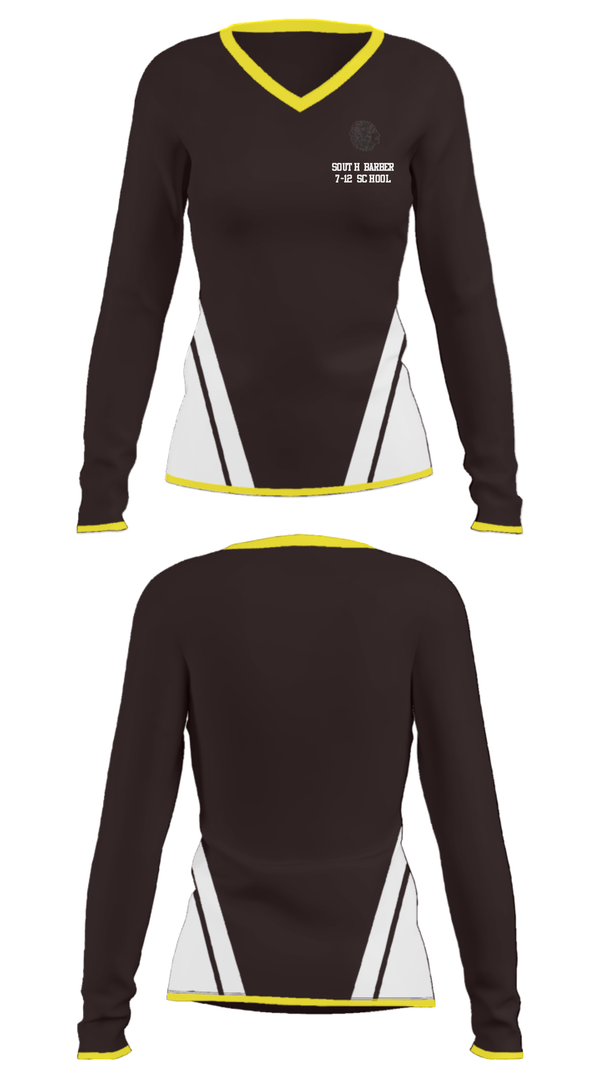 Women's Long Sleeve Vneck Shirt, South Barber 7-12 School, Spirit Store, Teamtime, Team time, sublimation, custom sports apparel, team uniforms, spirit wear, spiritwear, sports uniforms, custom shirts, team store, custom team store, fundraiser sports, apparel fundraiser