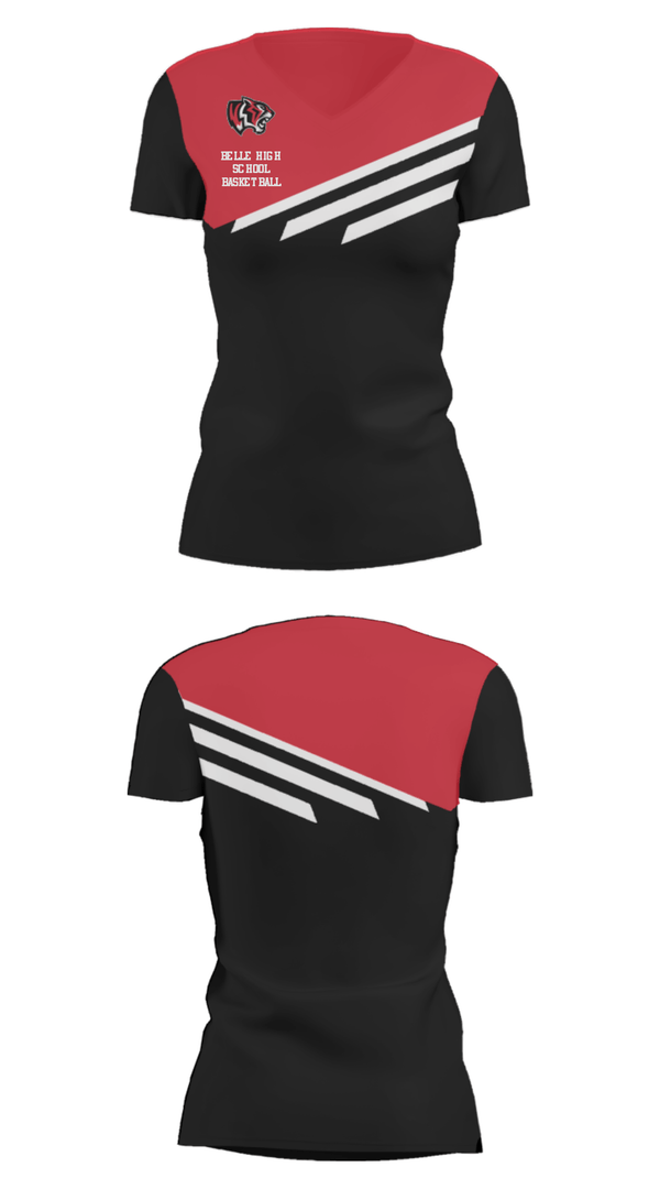 Women's Short Sleeve Vneck Shirt, Belle High School Basketball, Women's Basketball, Teamtime, Team time, sublimation, custom sports apparel, team uniforms, spirit wear, spiritwear, sports uniforms, custom shirts, team store, custom team store, fundraiser sports, apparel fundraiser