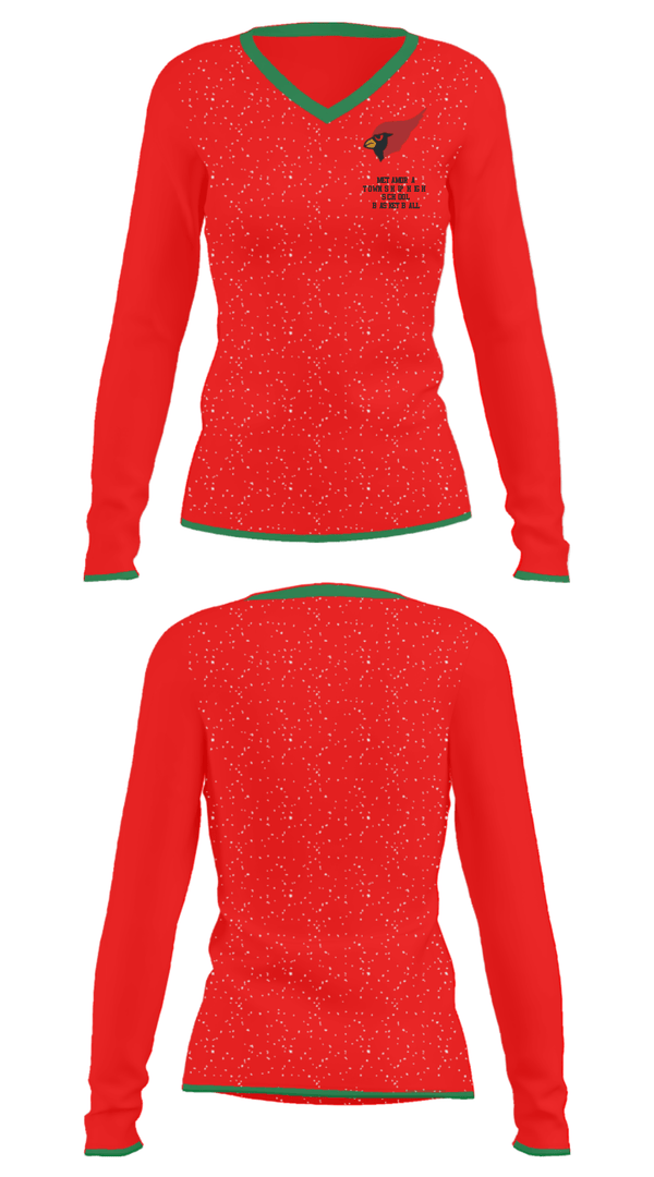 Women's Long Sleeve Vneck Shirt, Metamora Township High School Basketball, Women's Basketball, Teamtime, Team time, sublimation, custom sports apparel, team uniforms, spirit wear, spiritwear, sports uniforms, custom shirts, team store, custom team store, fundraiser sports, apparel fundraiser