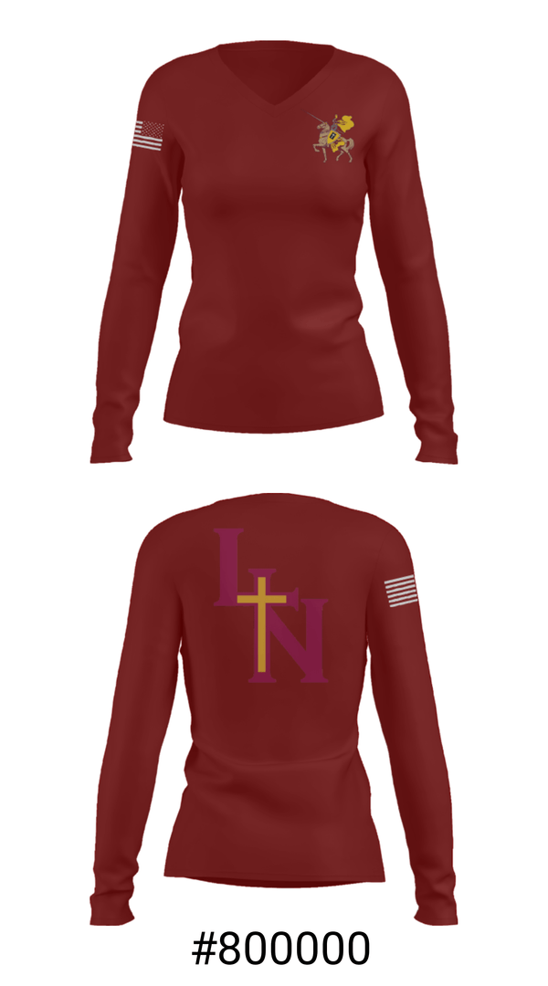 Women's Long Sleeve Vneck Shirt, Lutheran North High School Basketball, Women's Basketball, Teamtime, Team time, sublimation, custom sports apparel, team uniforms, spirit wear, spiritwear, sports uniforms, custom shirts, team store, custom team store, fundraiser sports, apparel fundraiser