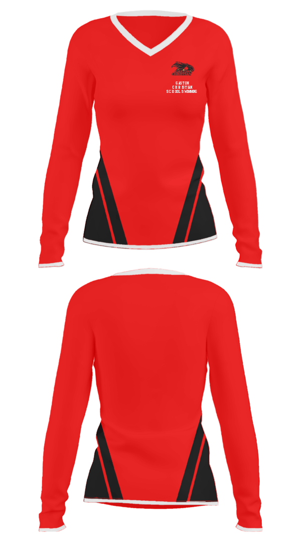 Women's Long Sleeve Vneck Shirt, Gaston Christian School Swimming, Swimming, Teamtime, Team time, sublimation, custom sports apparel, team uniforms, spirit wear, spiritwear, sports uniforms, custom shirts, team store, custom team store, fundraiser sports, apparel fundraiser