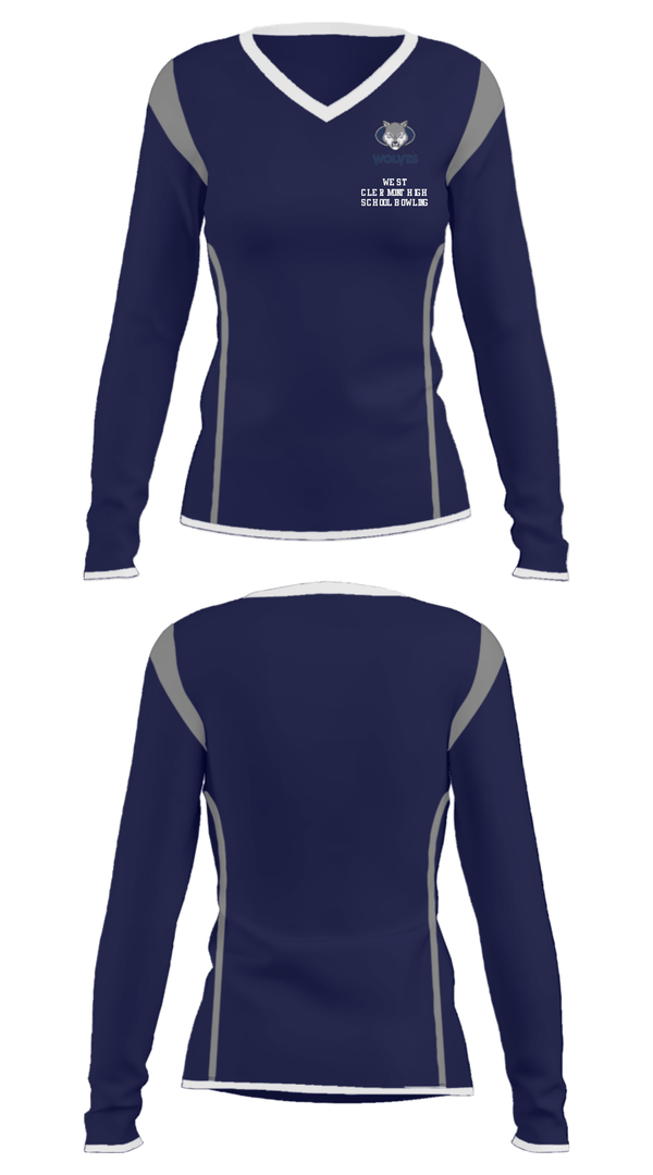 Women's Long Sleeve Vneck Shirt, West Clermont High School Bowling, Bowling, Teamtime, Team time, sublimation, custom sports apparel, team uniforms, spirit wear, spiritwear, sports uniforms, custom shirts, team store, custom team store, fundraiser sports, apparel fundraiser