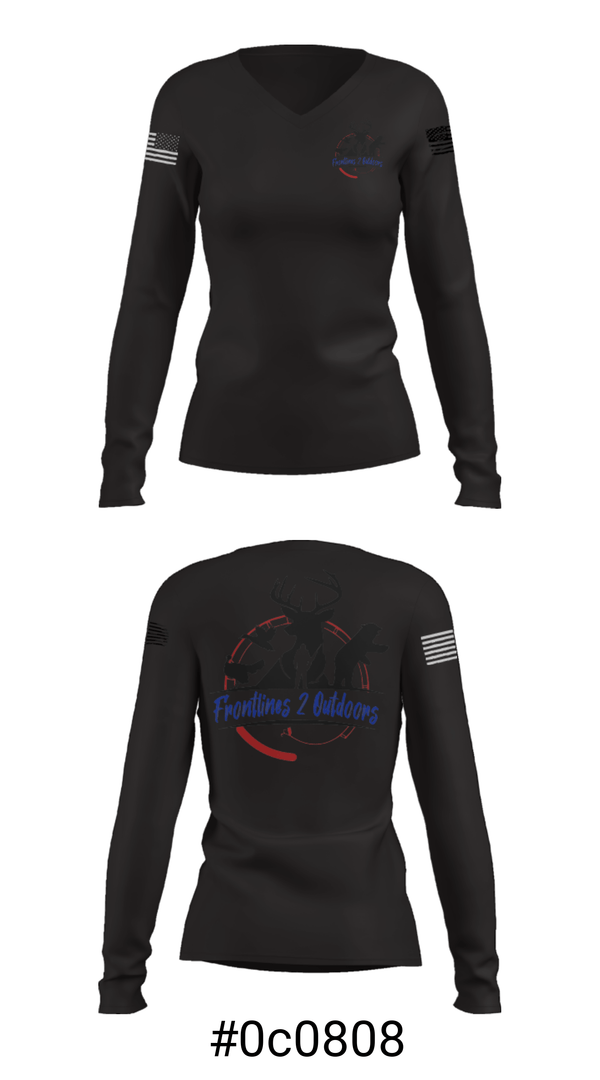 Women's Long Sleeve Vneck Shirt, Frontlines 2 Outdoors (F2O), , Teamtime, Team time, sublimation, custom sports apparel, team uniforms, spirit wear, spiritwear, sports uniforms, custom shirts, team store, custom team store, fundraiser sports, apparel fundraiser