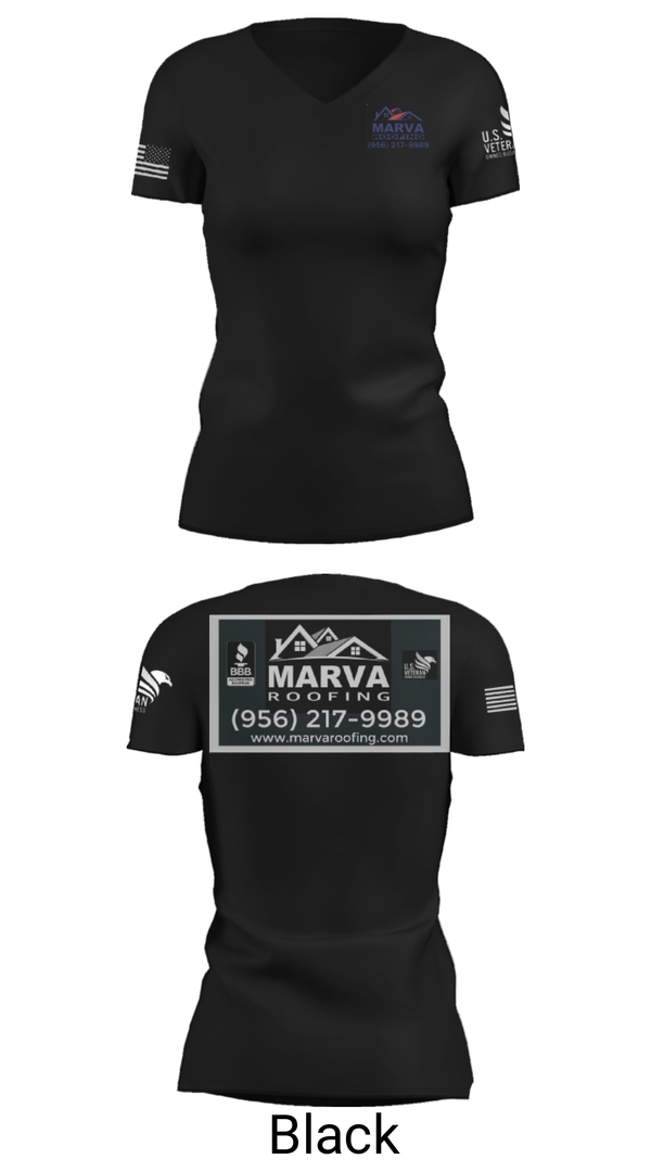 Women's Short Sleeve Vneck Shirt, Marva Roofing, , Teamtime, Team time, sublimation, custom sports apparel, team uniforms, spirit wear, spiritwear, sports uniforms, custom shirts, team store, custom team store, fundraiser sports, apparel fundraiser