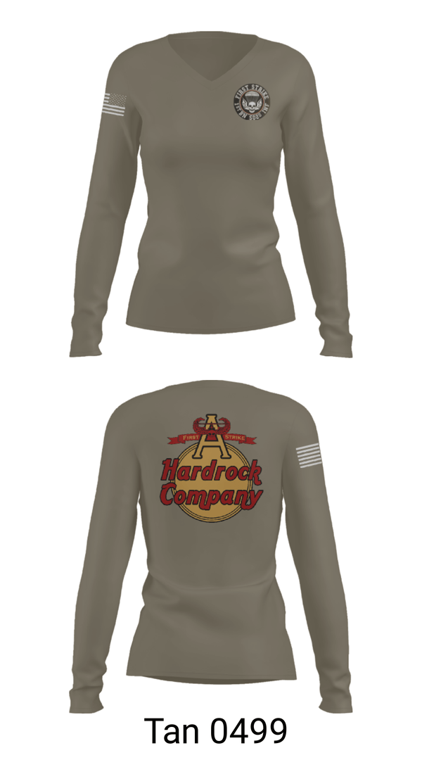 Women's Long Sleeve Vneck Shirt, Hardrock Company, Army, Teamtime, Team time, sublimation, custom sports apparel, team uniforms, spirit wear, spiritwear, sports uniforms, custom shirts, team store, custom team store, fundraiser sports, apparel fundraiser
