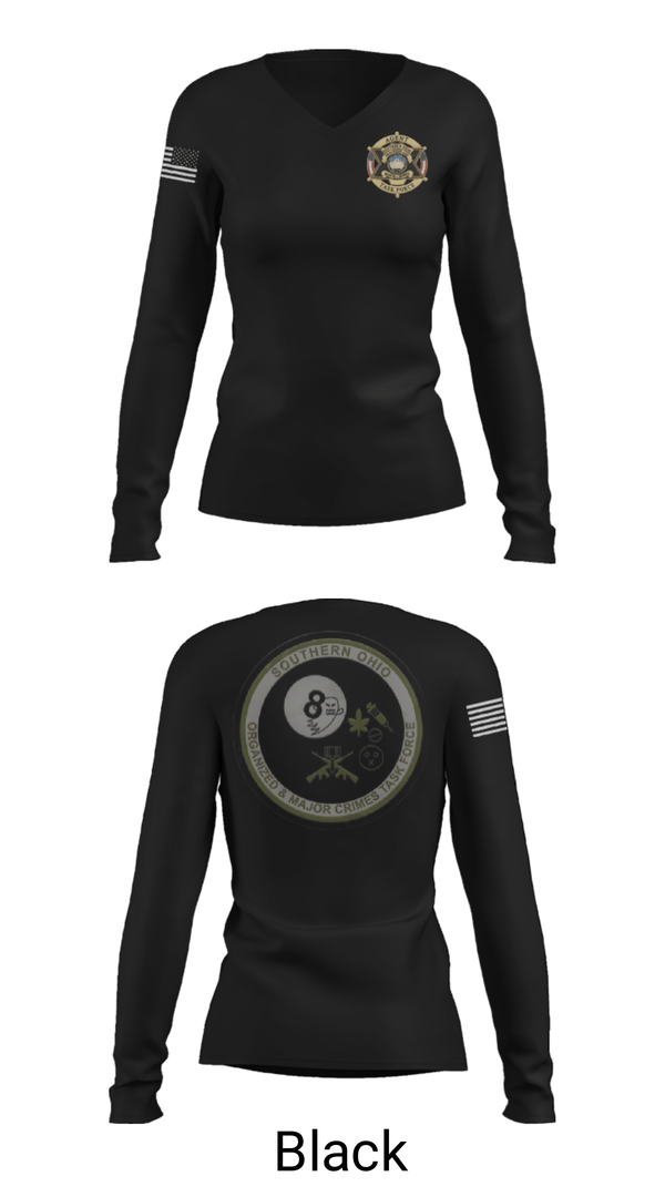 Women's Long Sleeve Vneck Shirt, Southern Ohio Organized and Major Crimes Task Force, Police, Teamtime, Team time, sublimation, custom sports apparel, team uniforms, spirit wear, spiritwear, sports uniforms, custom shirts, team store, custom team store, fundraiser sports, apparel fundraiser
