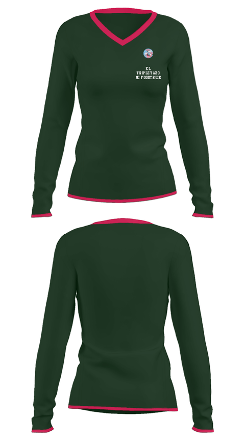 Women's Long Sleeve Vneck Shirt, El Tripletazo NC foodtruck, , Teamtime, Team time, sublimation, custom sports apparel, team uniforms, spirit wear, spiritwear, sports uniforms, custom shirts, team store, custom team store, fundraiser sports, apparel fundraiser