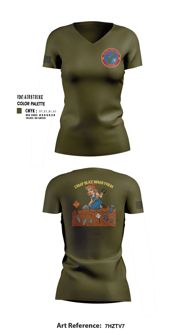 Women's Short Sleeve Vneck Shirt, MCB Camp Blaz Ordnance, Marines, Teamtime, Team time, sublimation, custom sports apparel, team uniforms, spirit wear, spiritwear, sports uniforms, custom shirts, team store, custom team store, fundraiser sports, apparel fundraiser