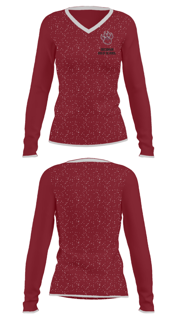 Women's Long Sleeve Vneck Shirt, Sherman High School, Spirit Store, Teamtime, Team time, sublimation, custom sports apparel, team uniforms, spirit wear, spiritwear, sports uniforms, custom shirts, team store, custom team store, fundraiser sports, apparel fundraiser