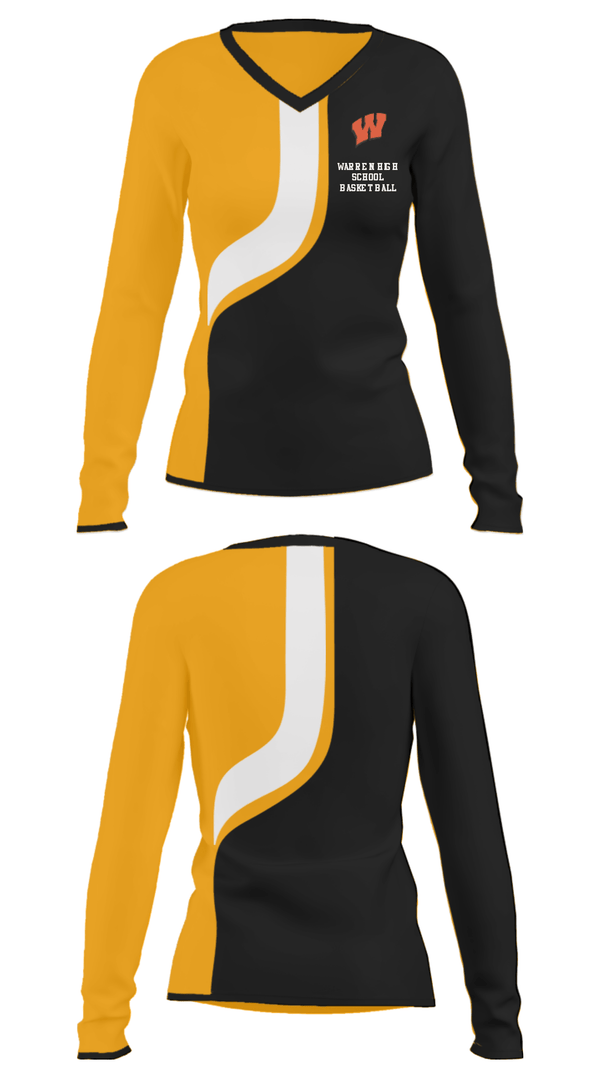 Women's Long Sleeve Vneck Shirt, Warren High School Basketball, Women's Basketball, Teamtime, Team time, sublimation, custom sports apparel, team uniforms, spirit wear, spiritwear, sports uniforms, custom shirts, team store, custom team store, fundraiser sports, apparel fundraiser