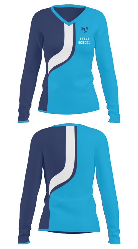 Women's Long Sleeve Vneck Shirt, Akiva School, Spirit Store, Teamtime, Team time, sublimation, custom sports apparel, team uniforms, spirit wear, spiritwear, sports uniforms, custom shirts, team store, custom team store, fundraiser sports, apparel fundraiser