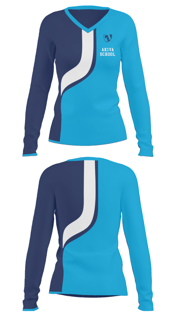 Women's Long Sleeve Vneck Shirt, Akiva School, Spirit Store, Teamtime, Team time, sublimation, custom sports apparel, team uniforms, spirit wear, spiritwear, sports uniforms, custom shirts, team store, custom team store, fundraiser sports, apparel fundraiser