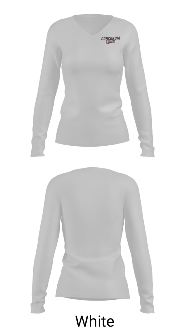 Women's Long Sleeve Vneck Shirt, Concordia Lutheran High School Gymnastics, Spirit Store, Teamtime, Team time, sublimation, custom sports apparel, team uniforms, spirit wear, spiritwear, sports uniforms, custom shirts, team store, custom team store, fundraiser sports, apparel fundraiser