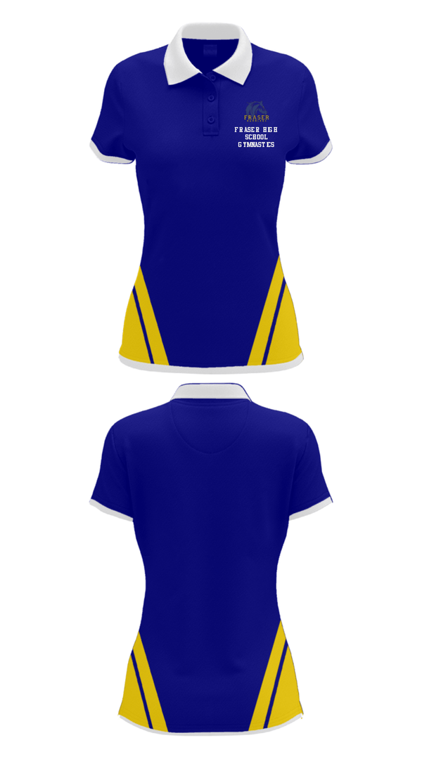 Women's Short Sleeve Performance Polo, Fraser High School Gymnastics, Spirit Store, Teamtime, Team time, sublimation, custom sports apparel, team uniforms, spirit wear, spiritwear, sports uniforms, custom shirts, team store, custom team store, fundraiser sports, apparel fundraiser